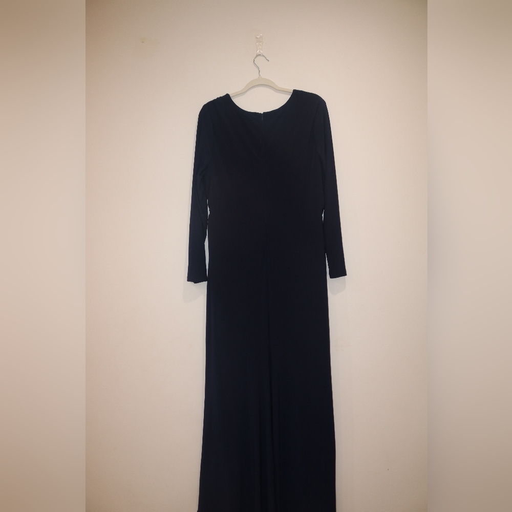 Betsy & Adam Ruffled Side-Slit Gown - Navy Blue - Picture 5 of 8